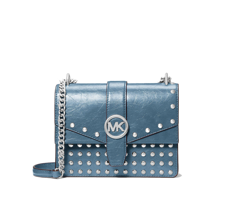 Michael Kors Women's Greenwich Small Studded Distressed Crossbody Bag Cornflower