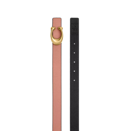 Coach Women's Sculpted C Buckle Reversible Belt, 25 Mm Brass/Melon Black