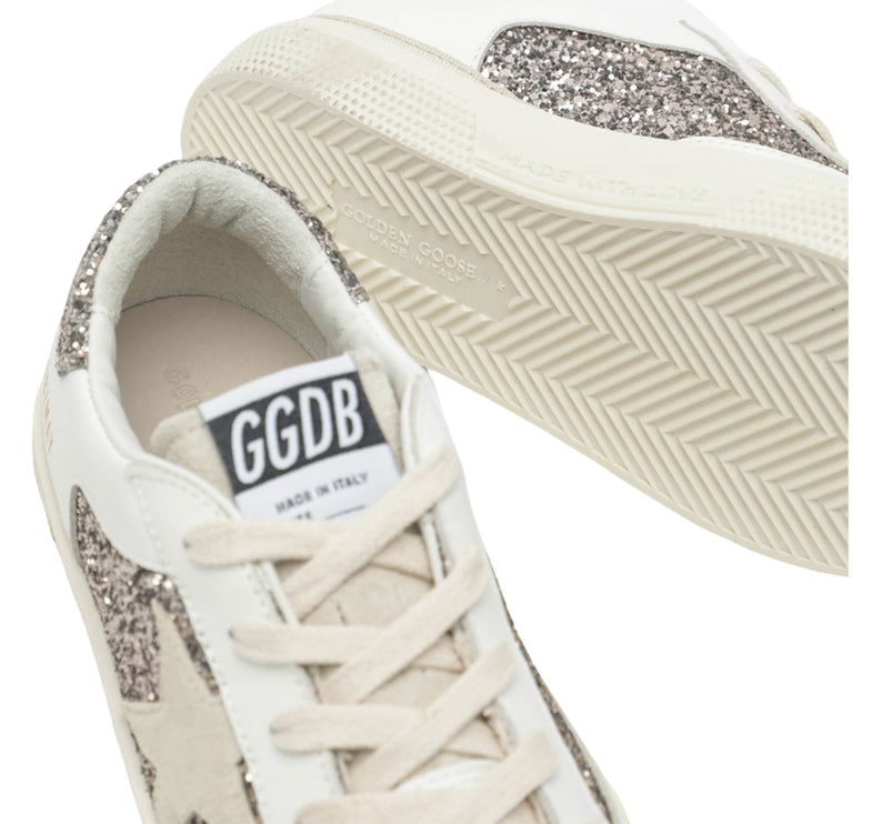 Golden Goose Grade School May Sneakers with Glitter Star White