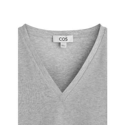 COS Women's V-Neck Cotton T-Shirt Grey Mélange