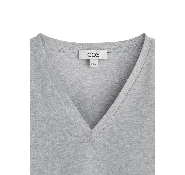 COS Women's V-Neck Cotton T-Shirt Grey Mélange