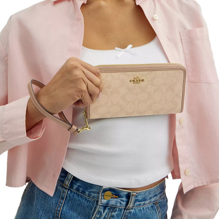 Coach Women's Long Zip Around Wallet With Signature Canvas Gold/Dark Natural Multi