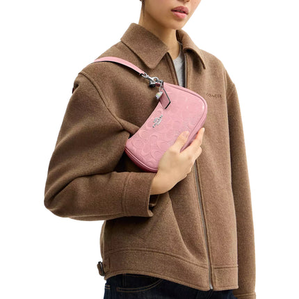 Coach Women's Teri Mini Crossbody Bag In Signature Leather With Heart Charm Silver/Pink