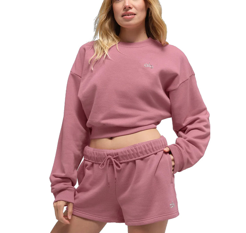 alo Women's Cropped Accolade Crewneck Pink Wild Rose