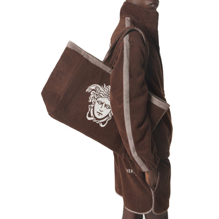 Versace Women's Cotton Terry Jacquard Tote Brown