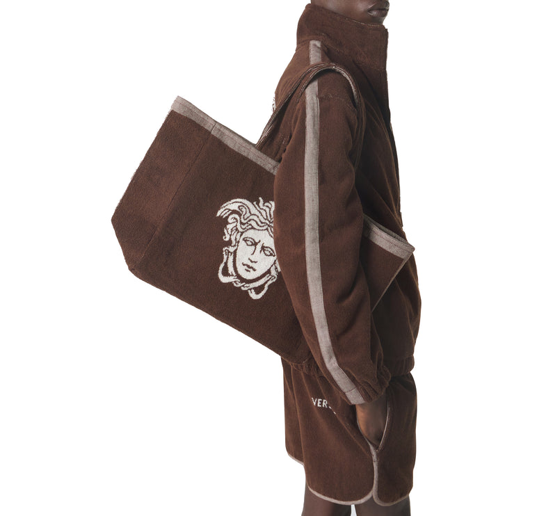 Versace Women's Cotton Terry Jacquard Tote Brown