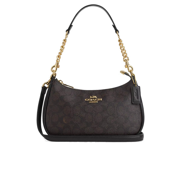 Coach Women's Teri Shoulder Bag In Signature Canvas Gold/Walnut/Black