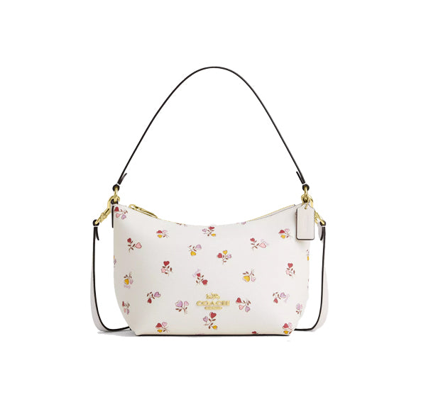 Coach Women's Zip Top Shoulder Bag With Heart Print Gold/Chalk Multi