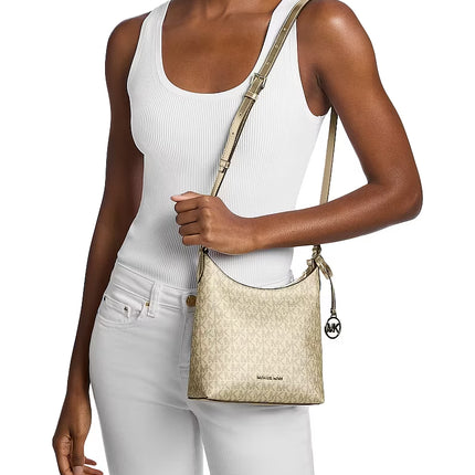 Michael Kors Women's Maya Small Metallic Signature Logo Crossbody Bag Pale Gold