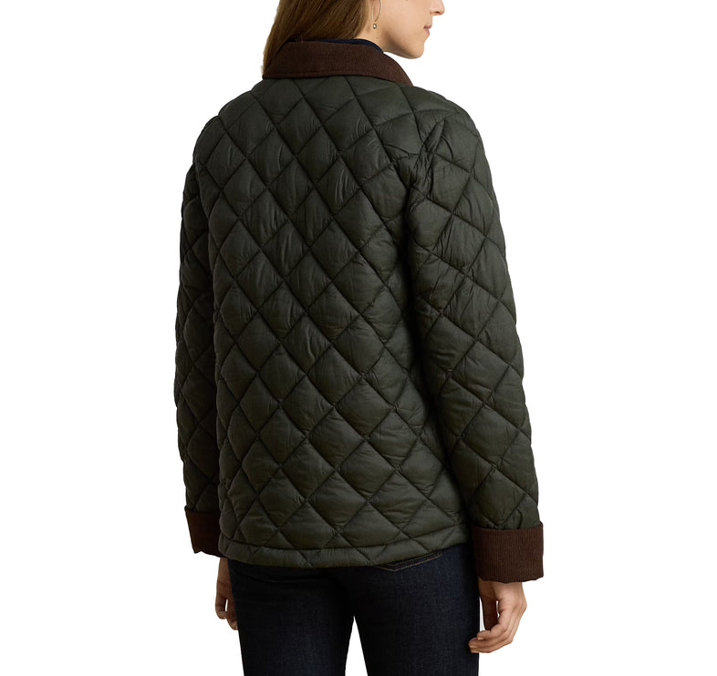 Polo Ralph Lauren Women's Corduroy-Trim Quilted Barn Jacket Litchfield Loden