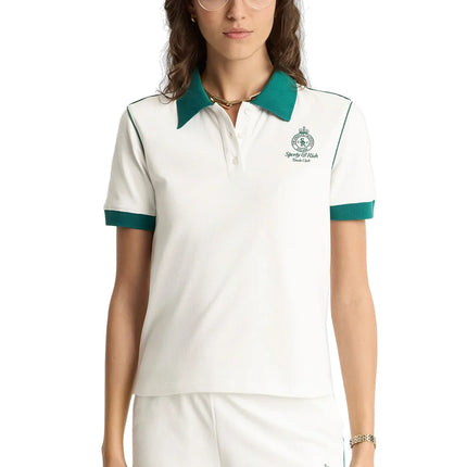 Sporty & Rich Women's Crown 70s Pique Polo White/Alpine