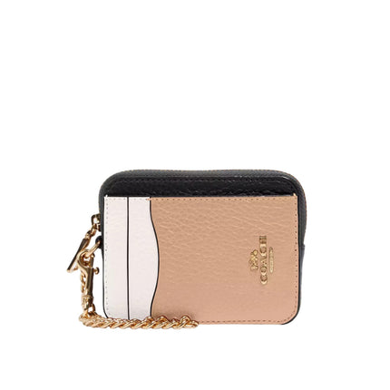 Coach Women's Zip Card Case In Colorblock Gold/Chalk Multi
