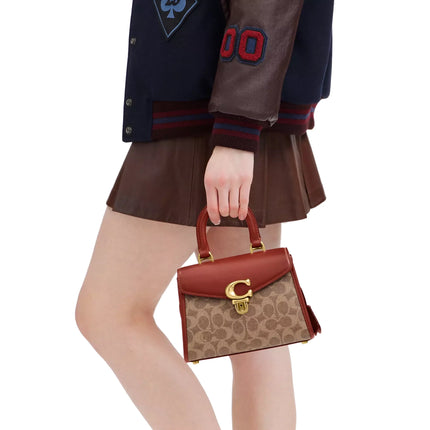 Coach Women's Sammy Top Handle Bag 21 In Signature Canvas Brass/Tan/Rust