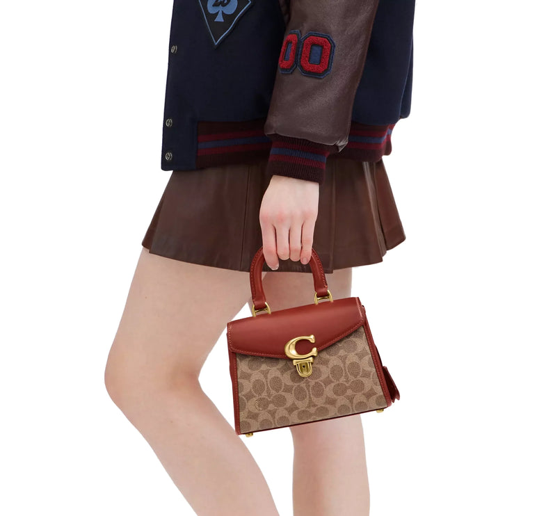 Coach Women's Sammy Top Handle Bag 21 In Signature Canvas Brass/Tan/Rust