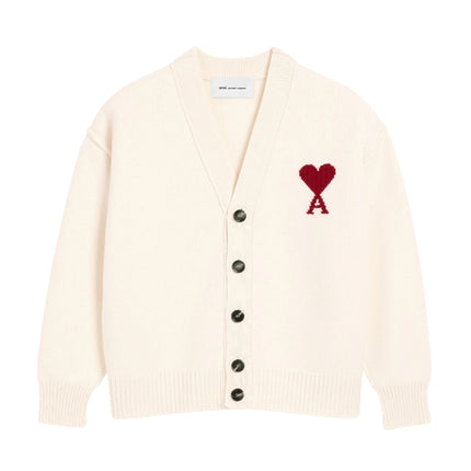 AMI Alexandre Mattiussi Unisex Ami de Coeur Wool Cardigan Off White/Red