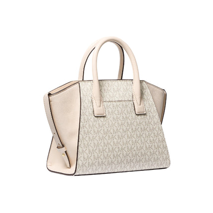 Michael Kors Women's Avril Small Logo and Leather Satchel Light Cream Multi