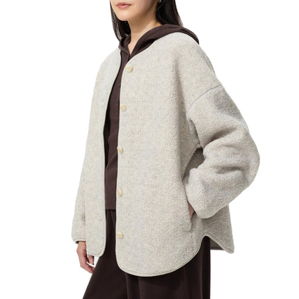 Uniqlo Women's Pile Lined Fleece Relaxed Cardigan 02 Light Gray