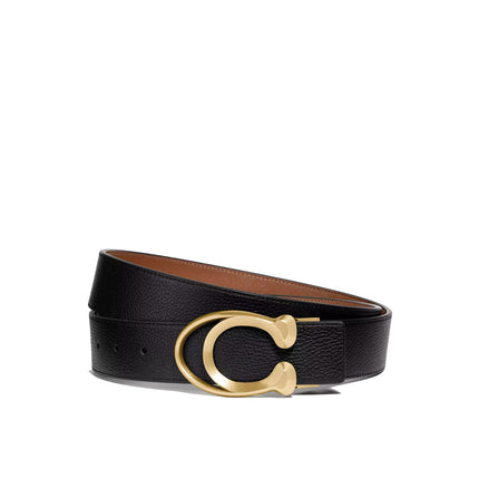 Coach Unisex Outline C Buckle Cut-To-Size Belt, 38 Mm Black/Saddle