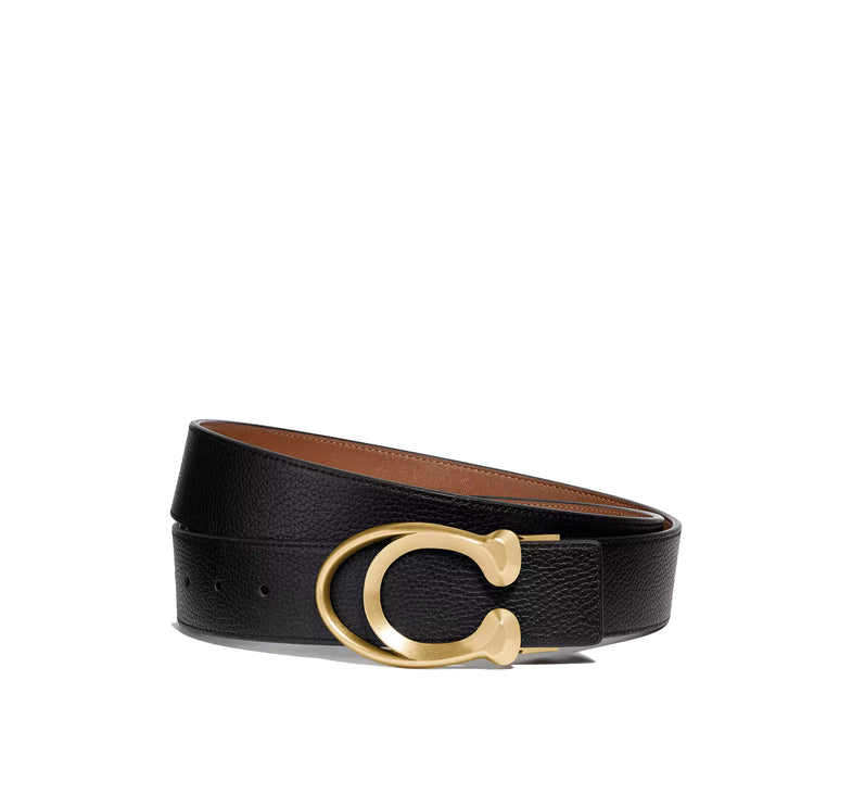 Coach Unisex Outline C Buckle Cut-To-Size Belt, 38 Mm Black/Saddle