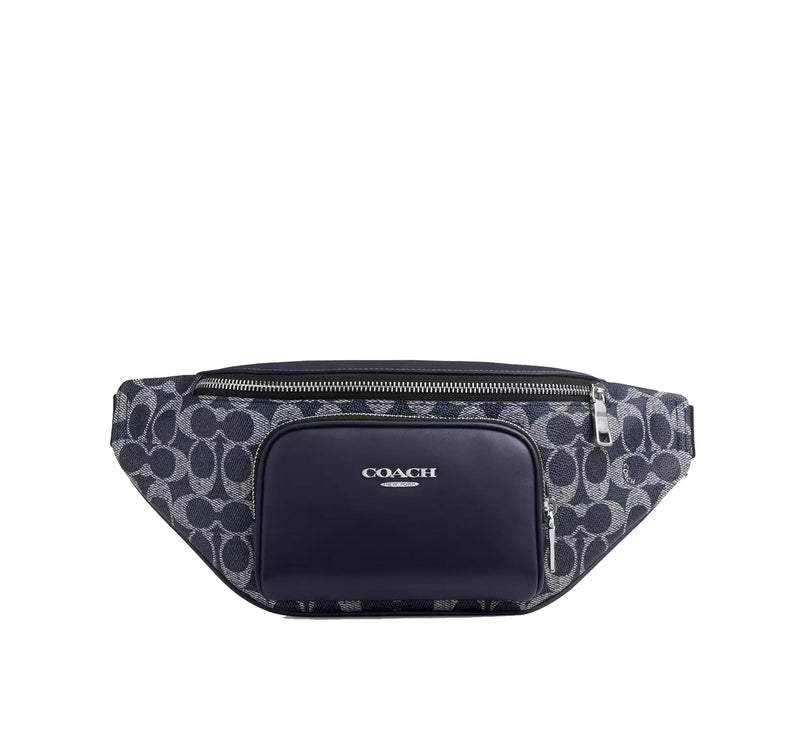 Coach Unisex Racer Small Belt Bag In Signature Canvas Silver/Denim Chalk