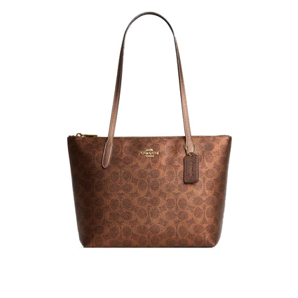 Coach Women's Fiona Zip Tote Bag In Signature Canvas Gold/Brown/Copper