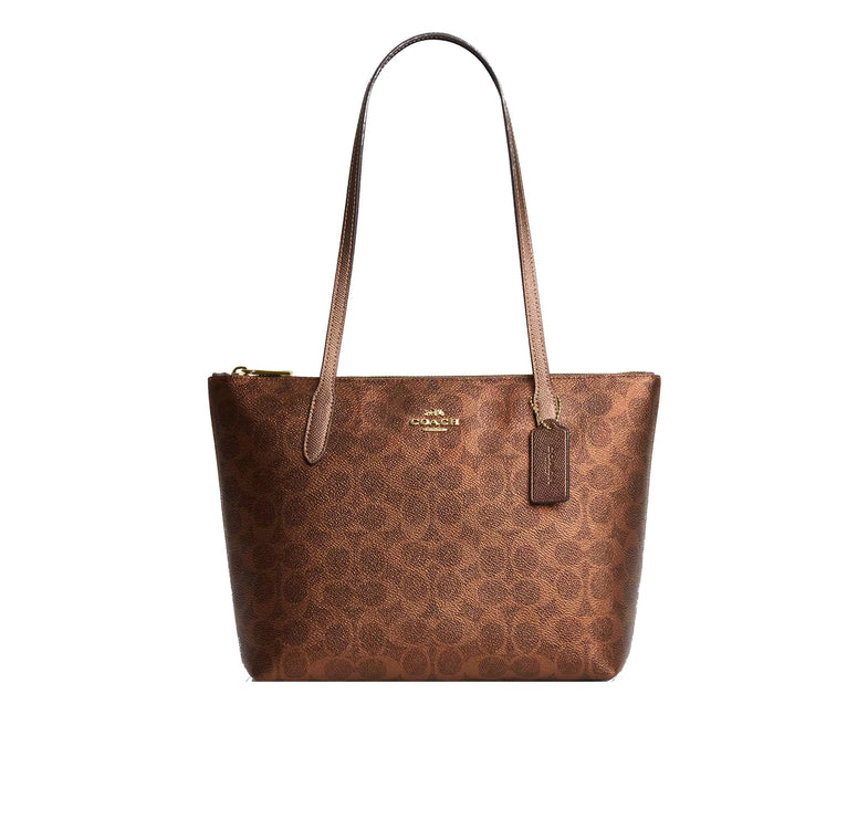 Coach Women's Fiona Zip Tote Bag In Signature Canvas Gold/Brown/Copper