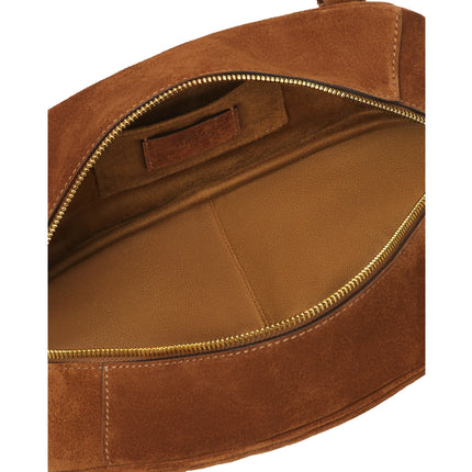 Versace Women's Versace Tag Suede Medium Bowling Bag Brown