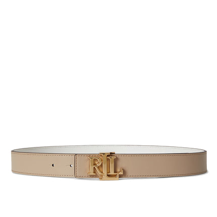 Polo Ralph Lauren Women's Logo Reversible Pebbled Leather Belt Birch Tan/White