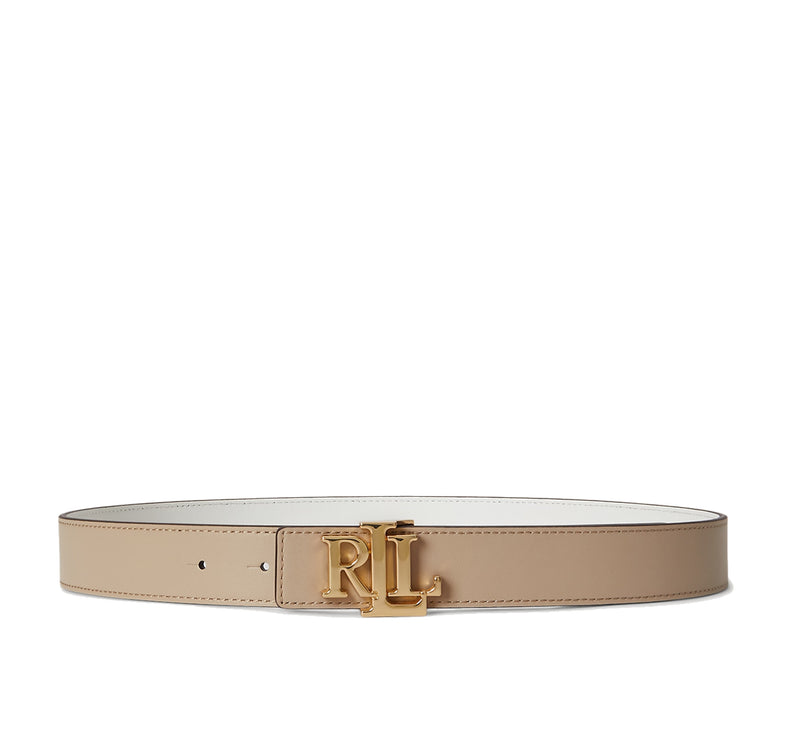Polo Ralph Lauren Women's Logo Reversible Pebbled Leather Belt Birch Tan/White