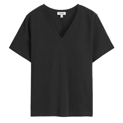 COS Women's V-Neck Cotton T-Shirt Black