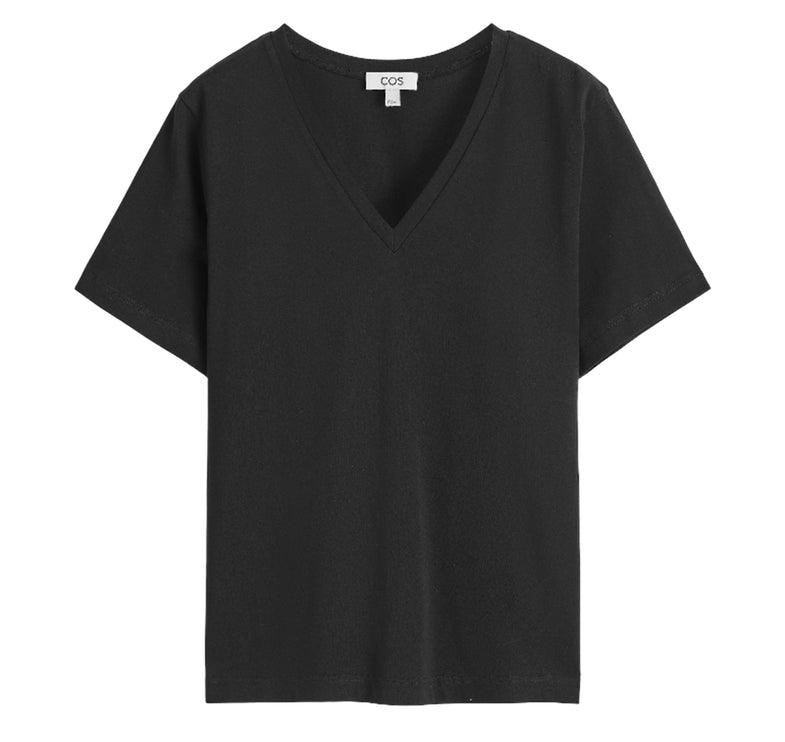 COS Women's V-Neck Cotton T-Shirt Black