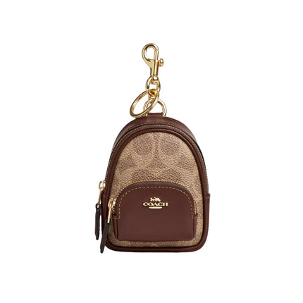 Coach Women's Mini Court Backpack Bag Charm In Signature Canvas Gold/Tan/Brown