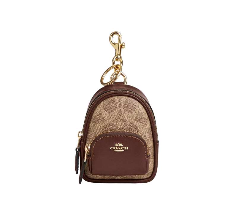Coach Women's Mini Court Backpack Bag Charm In Signature Canvas Gold/Tan/Brown