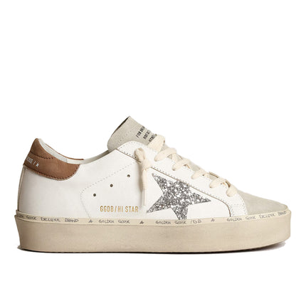 Golden Goose Women's Hi Star with Silver Glitter Star and Dove Gray Nubuck Heel Tab