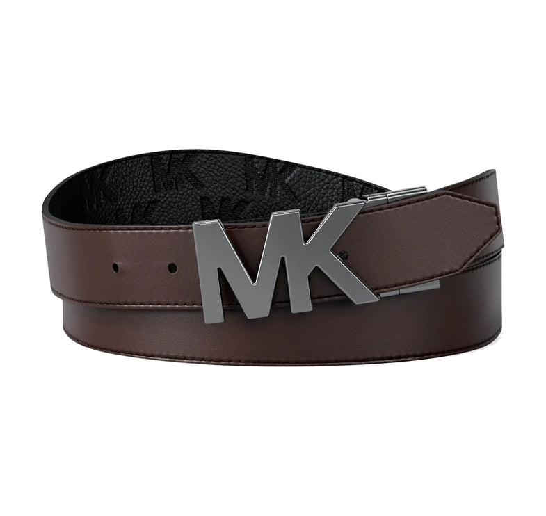 Michael Kors Men's Reversible Logo Embossed Leather Buckle Belt Black/Brown