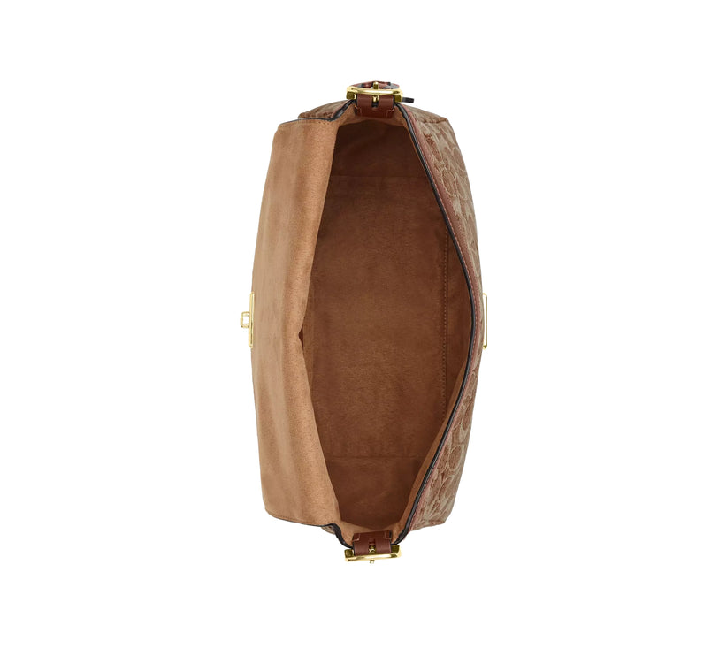 Coach Women's Etta Flap Bag In Signature Chenille Gold/Light Khaki/Vintage Brown