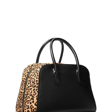 Michael Kors Women's Ashton Medium Leopard Print Calf Hair and Smooth Satchel Bag Camel Multi