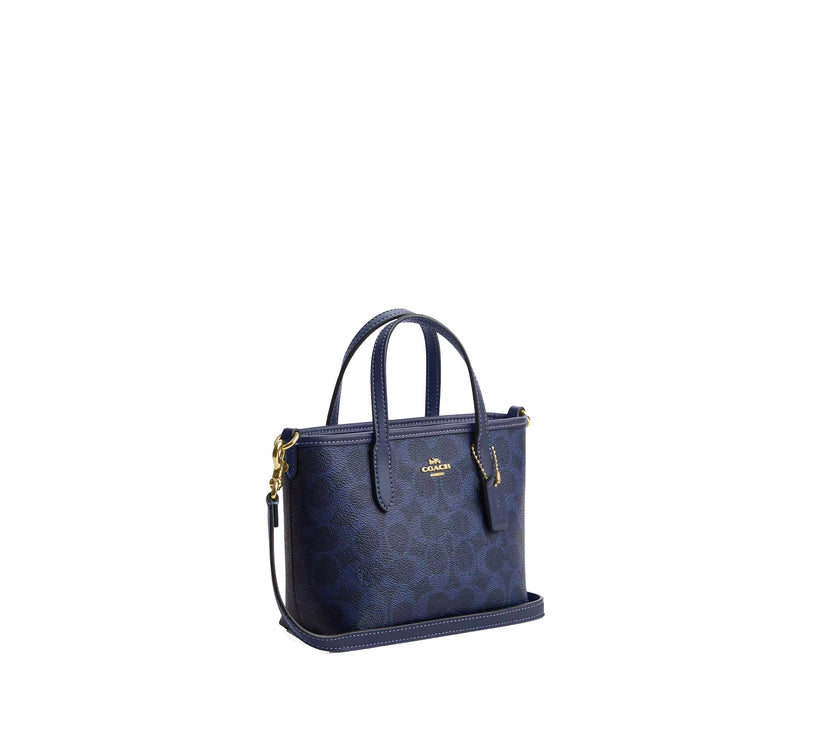 Coach Women's City Mini Tote Bag In Signature Canvas Gold/Navy