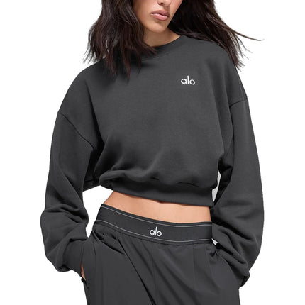 alo Women's Cropped Accolade Crewneck Anthracite