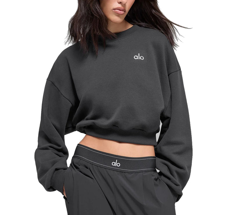 alo Women's Cropped Accolade Crewneck Anthracite