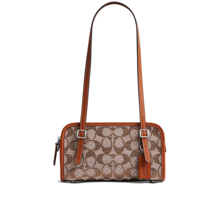 Coach Women's Swing Zip Bag 20 In Crystal Signature Jacquard Silver/Burnished Amber