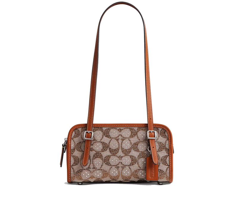 Coach Women's Swing Zip Bag 20 In Crystal Signature Jacquard Silver/Burnished Amber