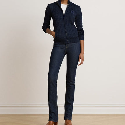 Polo Ralph Lauren Women's Cable-Knit Full-Zip Mockneck Sweater Lauren Navy