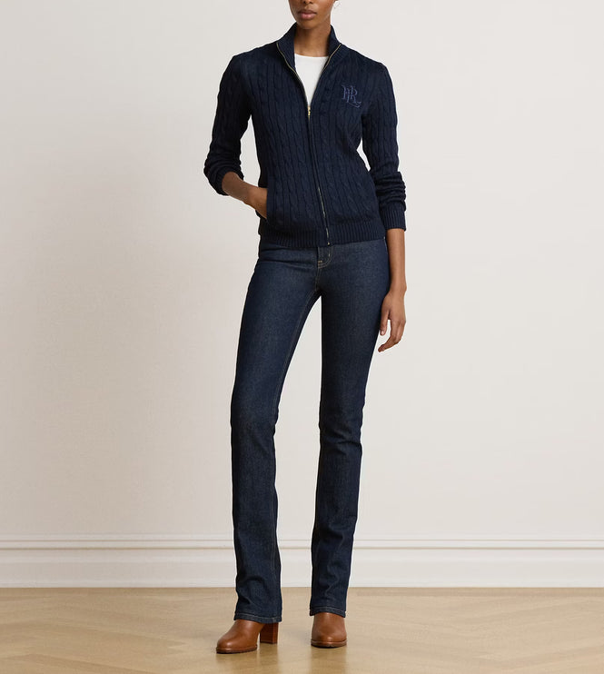 Polo Ralph Lauren Women's Cable-Knit Full-Zip Mockneck Sweater Lauren Navy