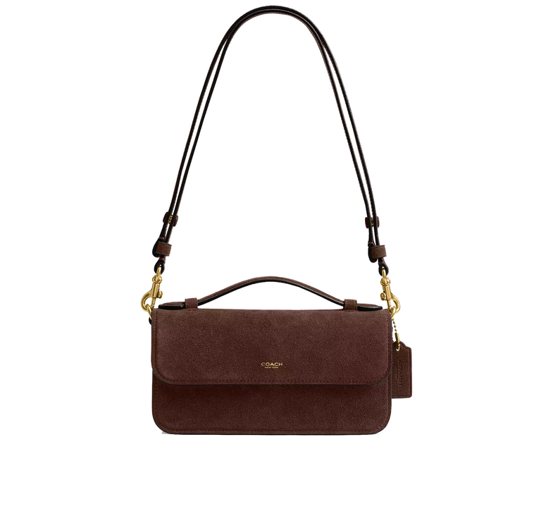 Coach Women's  New York Elora Top Handle Crossbody Bag Suede/Brass/Dark Chocolate