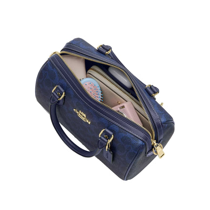 Coach Women's Rowan Satchel Bag In Signature Canvas Gold/Navy