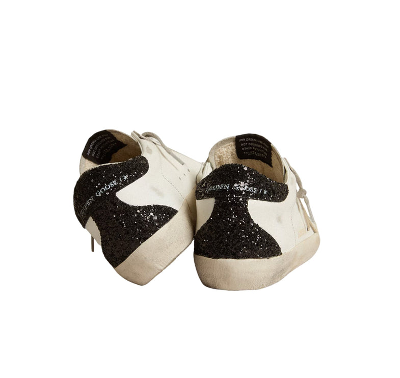 Golden Goose Women's Super Star Sneakers with Gold Star and Black Glitter