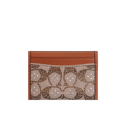 Coach Women's Essential Card Case In Crystal Signature Jacquard Silver/Burnished Amber