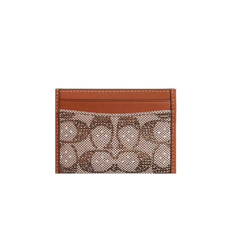 Coach Women's Essential Card Case In Crystal Signature Jacquard Silver/Burnished Amber