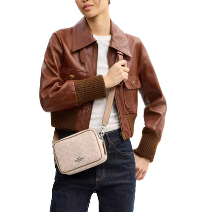Coach Women's Mini Carey Crossbody Bag In Signature Canvas Silver/Sand/Taupe